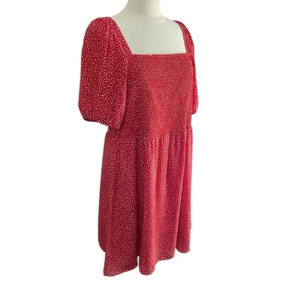 MADEWELL Silk Lucie Puff-Sleeve Smocked Mini Dress in Park Picnic, XXL $158 - Picture 6 of 12